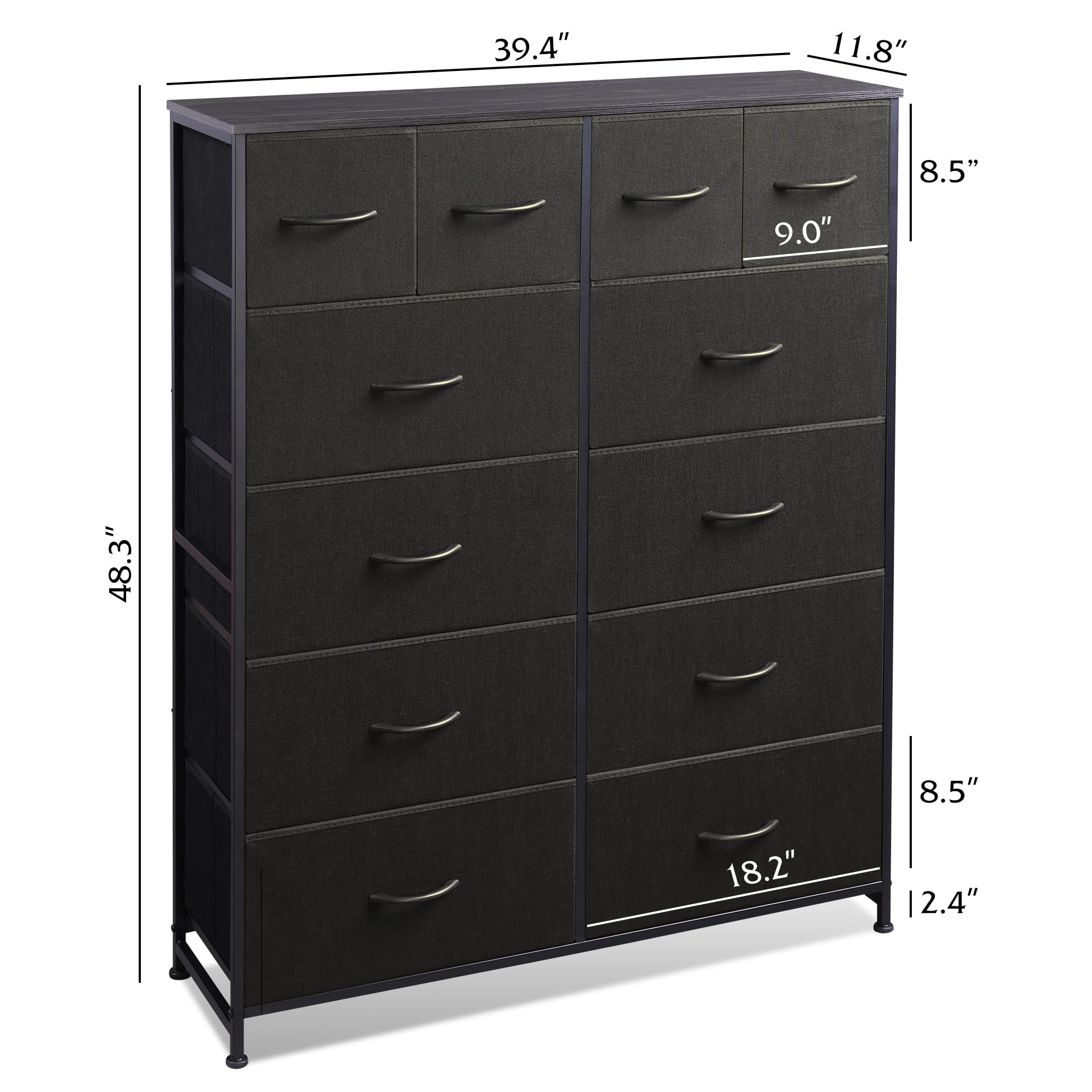 Tall Dresser for Bedroom with 12 Drawers, Dressers & Chests of Drawers, Fabric Dresser