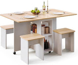 5-Piece Folding Dining Set with Storage & Wheels