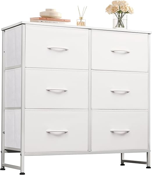 Fabric Dresser for Bedroom, 6 Drawer Double Dresser, Storage Tower with Fabric Bins