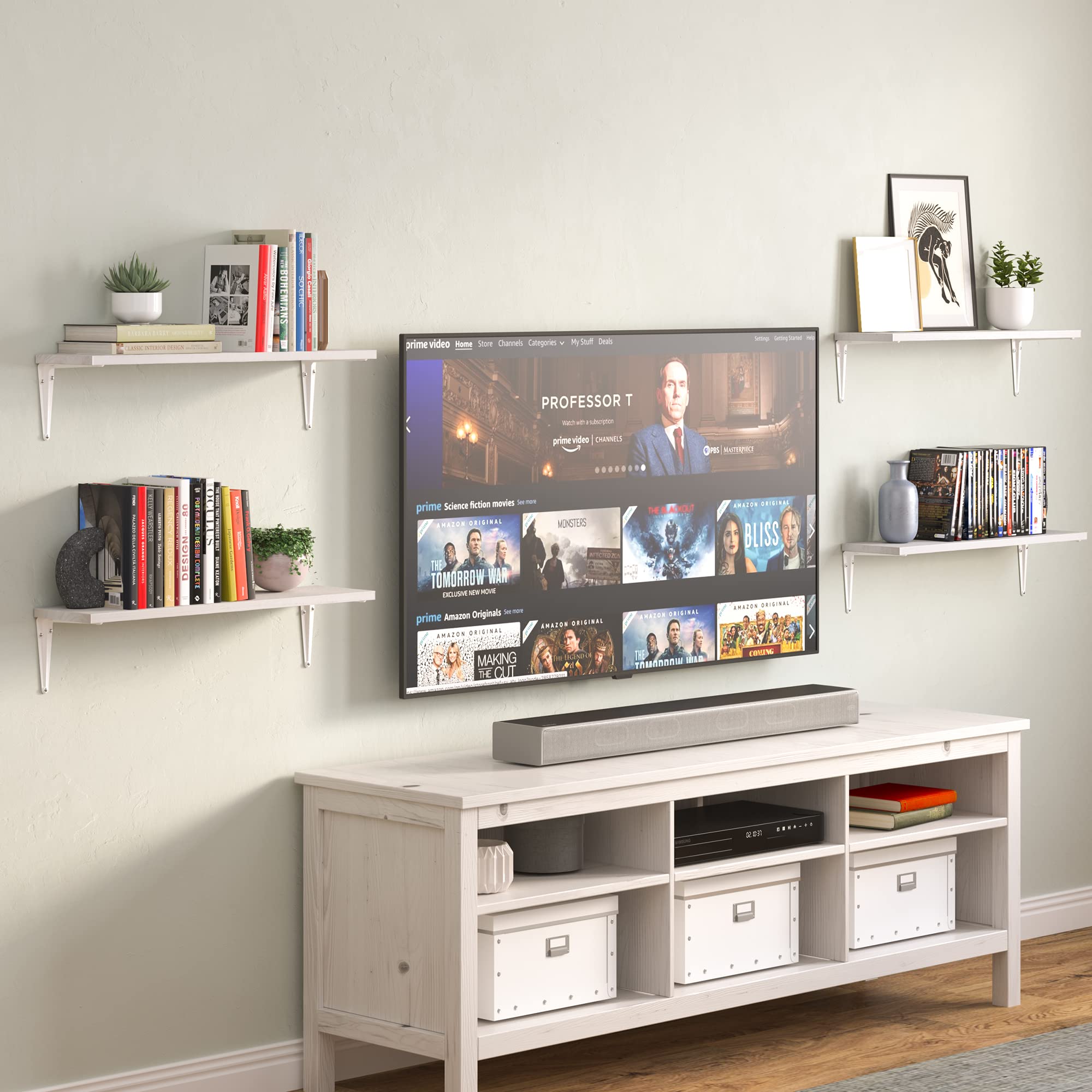 Arras Floating Shelves for Bathroom Decor, 24" White Bookshelves for Living Room
