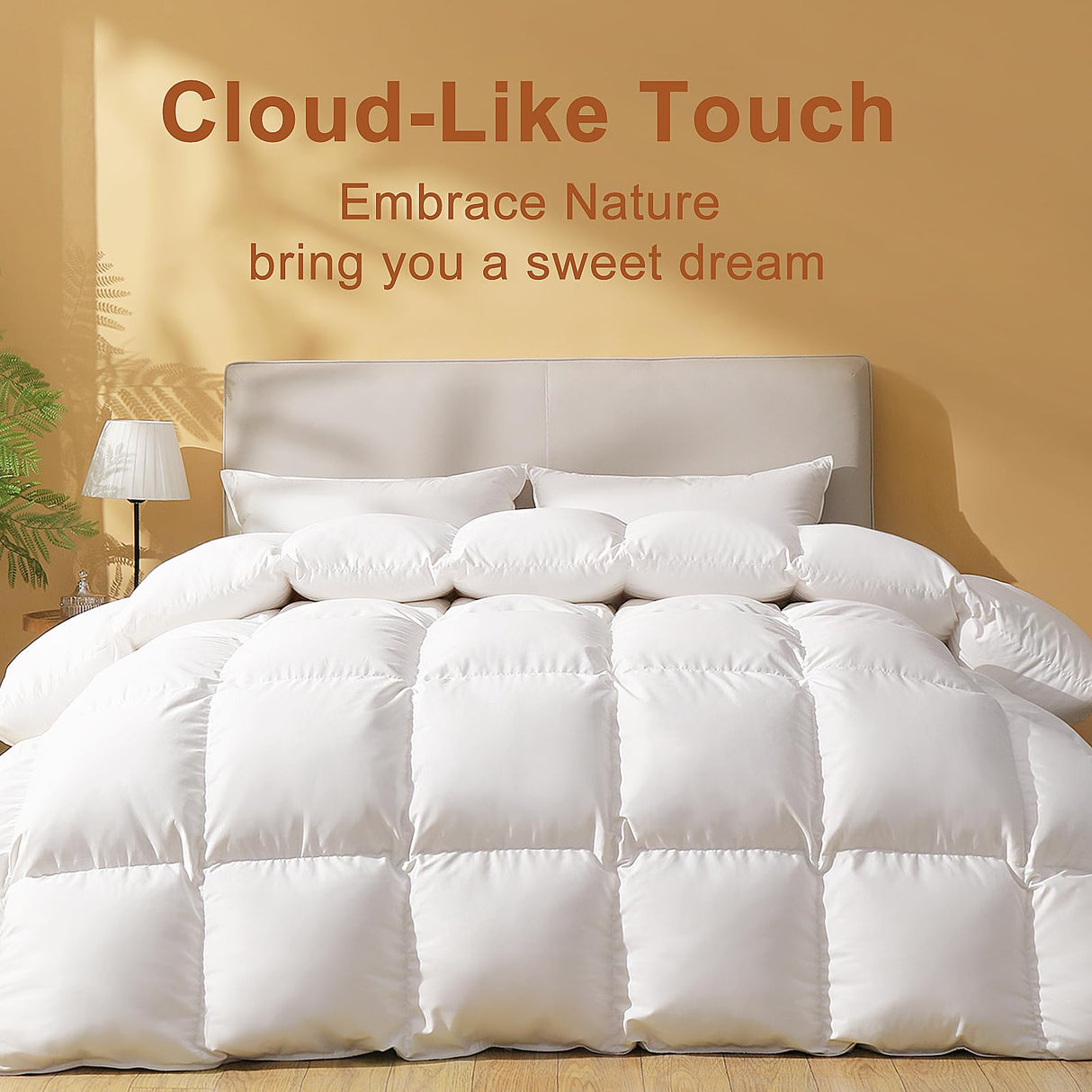 DOWNSTORIA Feather Down Comforter Oversized King Size, Ultra Soft 100% Cotton Duvet Insert, Luxurious Hotel Collection White Fluffy Bedding Comforters, All Season Medium Warmth 120 x 98 Inch.