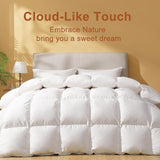 DOWNSTORIA Feather Down Comforter Oversized King Size, Ultra Soft 100% Cotton Duvet Insert, Luxurious Hotel Collection White Fluffy Bedding Comforters, All Season Medium Warmth 120 x 98 Inch.