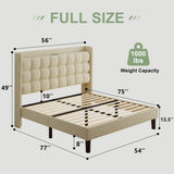 Feonase Full Size Bed Frame with Charging Station, Upholstered Platform Bed Frame with Storage Wingback Headboard, No Box Spring Needed, Easy Assembly, Beige