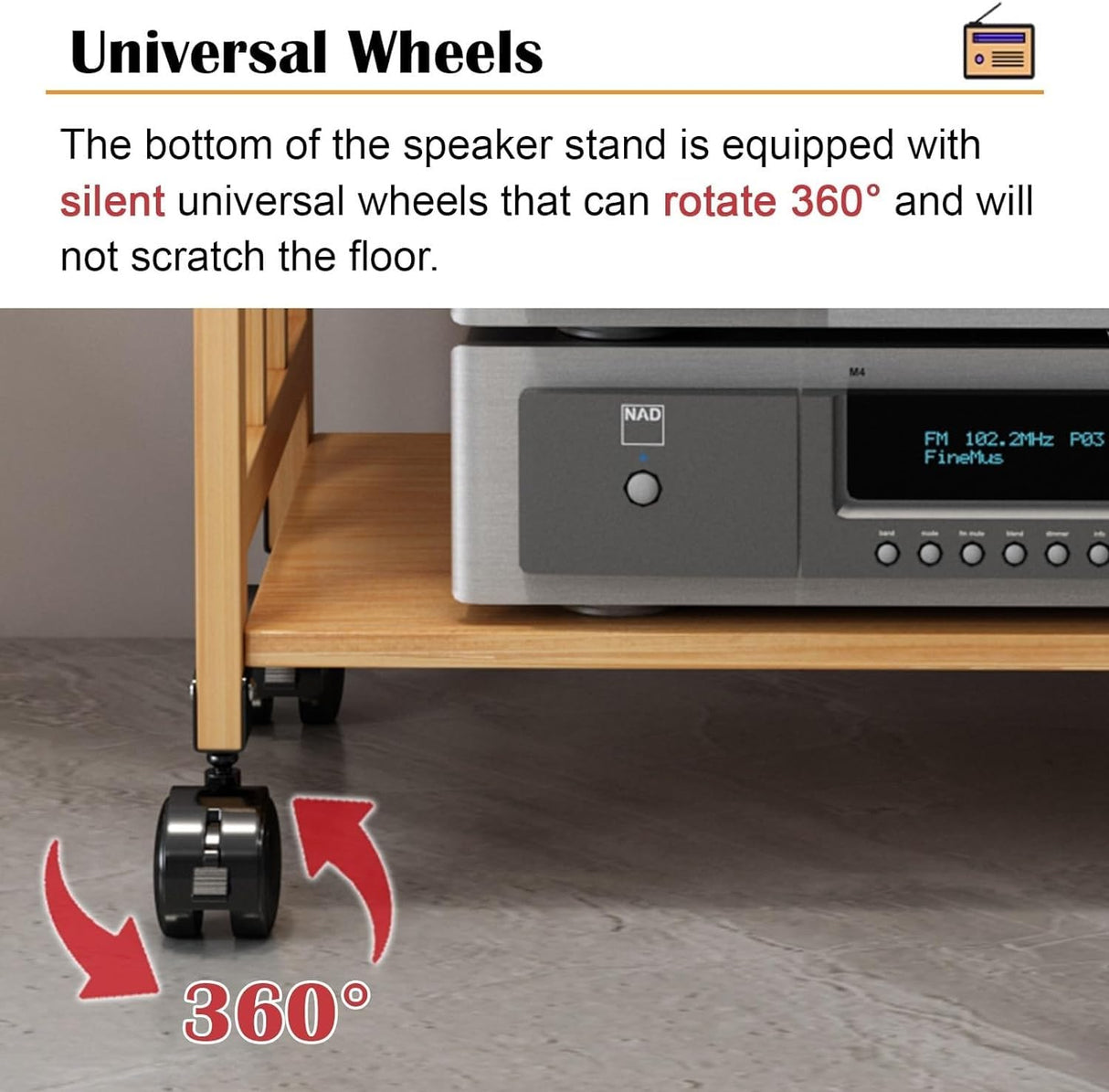 Mobile AV Media Stand Corner Wooden Corner Component Cabinet Stereo Audio Rack