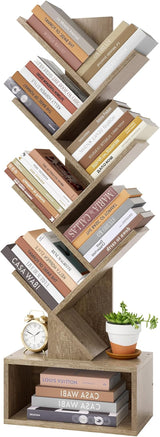6 Tier Tree Bookshelf, Tall Bookcase with Drawer, Freestanding Book Shelf