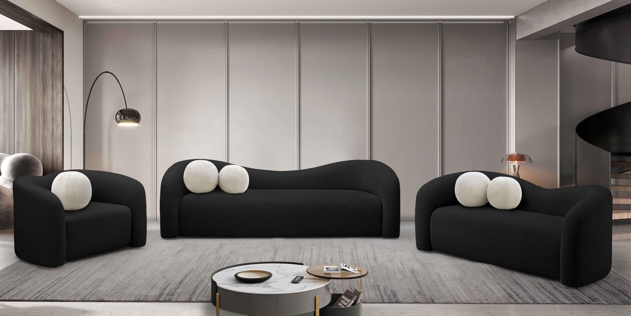 Contemporary Sofa with Soft Black Faux Shearling