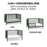 Birdie 3-in-1 Convertible Crib, Forest Green, Easy Assemble,