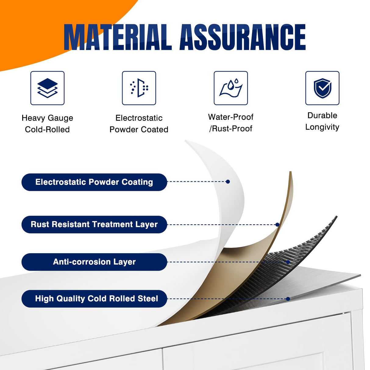 Metal Storage Cabinet with 2 Doors and 4 Adjustable Shelves - 61" White Locking