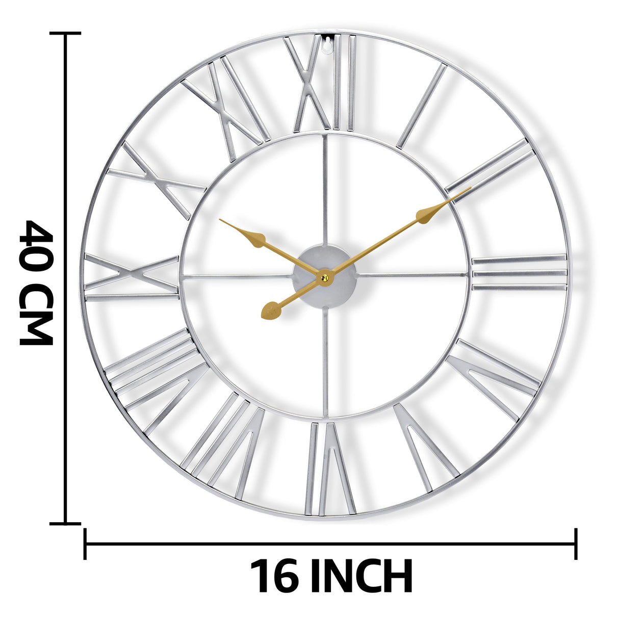 Large Wall Clock for Living Room Decor, (40CM) 16 Inch Wall Clock Decorative, Metal Analog Roman Numeral Wall Clock Modern Wall Clocks - Large Clock Home Decor (Silver)