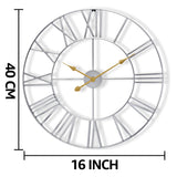 Large Wall Clock for Living Room Decor, (40CM) 16 Inch Wall Clock Decorative, Metal Analog Roman Numeral Wall Clock Modern Wall Clocks - Large Clock Home Decor (Silver)