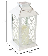 Sunnydaze Concord 11-Inch Solar LED Decorative Candle Lantern - Tabletop/Hanging Light - Set of 2 - White