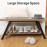 2-Tier Shoe Rack Bench - Entryway Organizer, Rustic Wood and Metal Storage Bench for