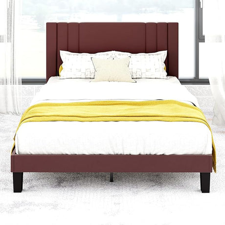 Queen Size Bed Frame, Linen Fabric Upholstered Platform