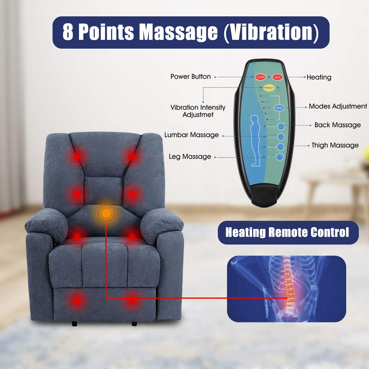 Power Lift Recliner Chair with Massage and Heat for Elderly, Microfiber