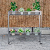 2-Tier Metal Plant Stand - Indoor/Outdoor Aluminum Shelf with Universal Wheel