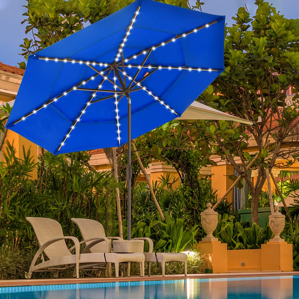 USA Solar 9ft 3 Tiers Market Umbrella with 80 LED Lights Patio Umbrellas Outdoor Table