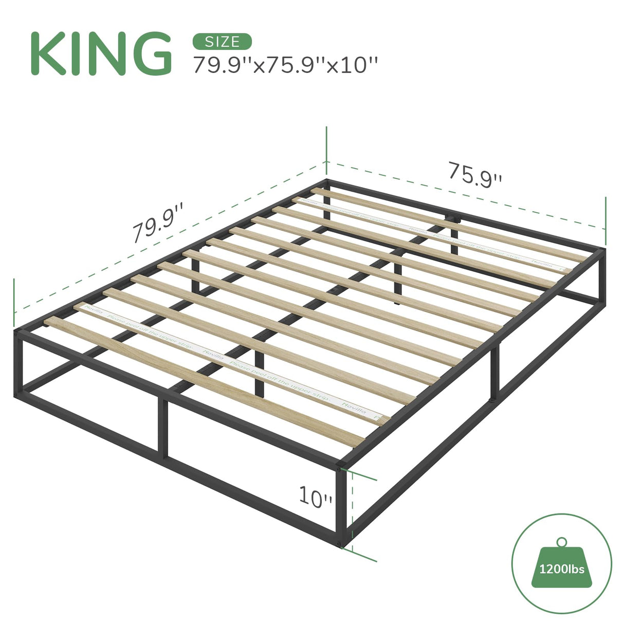 Metal Platform Bed Frame, Wood Slat Support, No Box Spring Needed, Easy Assembly
