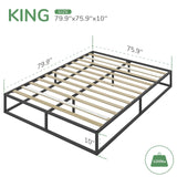 Metal Platform Bed Frame, Wood Slat Support, No Box Spring Needed, Easy Assembly