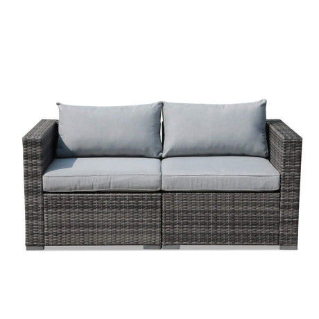 Outdoor Wicker Loveseat 2 Pieces, All Weather Grey PE Rattan Sectional Corner Sofa Set