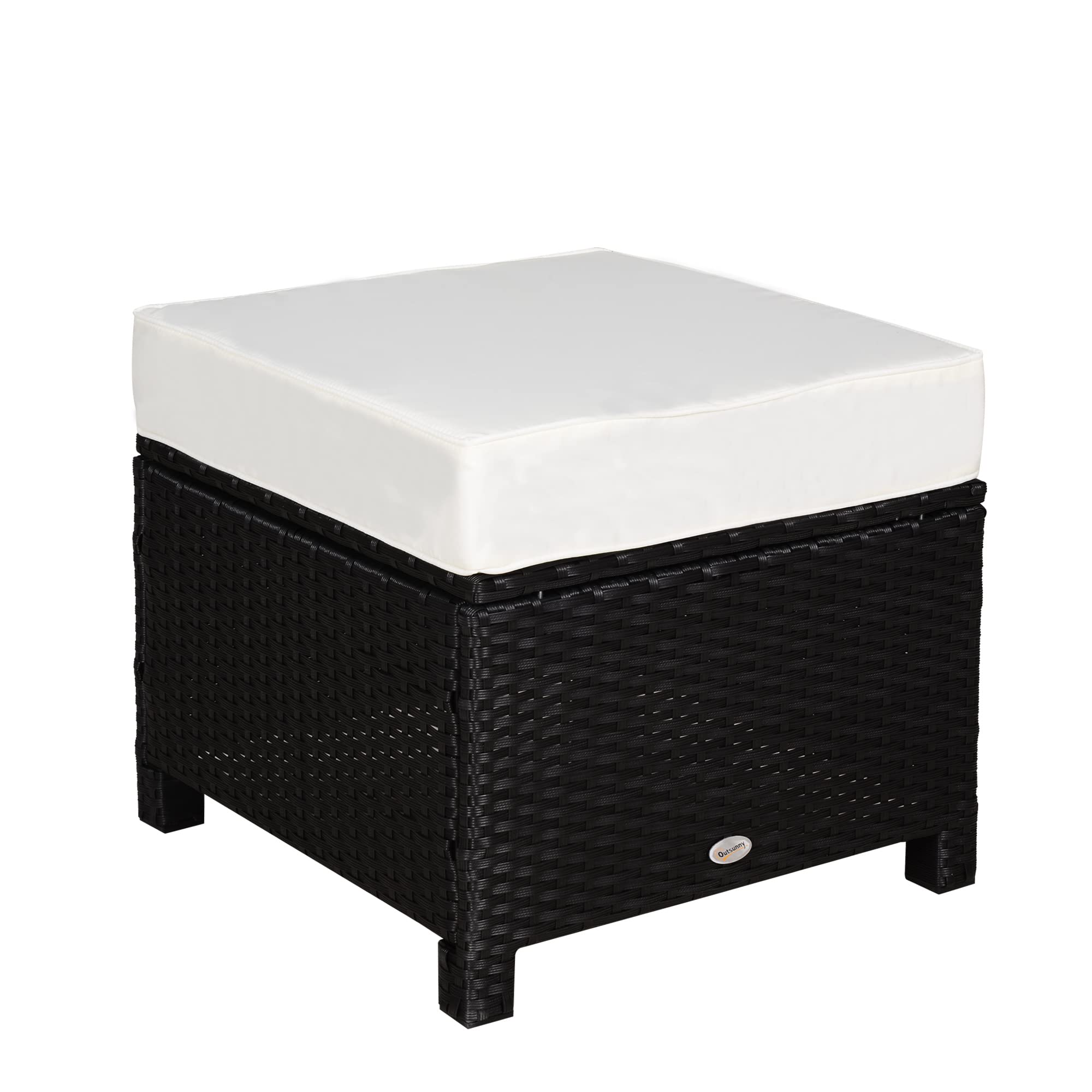 20" Patio Wicker Ottoman, Multipurpose Outdoor PE Rattan Footrest