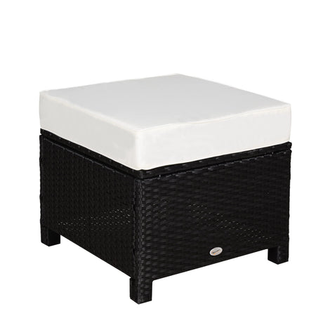 20" Patio Wicker Ottoman, Multipurpose Outdoor PE Rattan Footrest