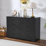 Black Dresser for Bedroom Wooden, 8 Drawer Dressers & Chests of Drawers, Modern Wood Tall Dresser, 48 Inches Wide Chest of Drawers for Bedroom, Hallway, Living Room