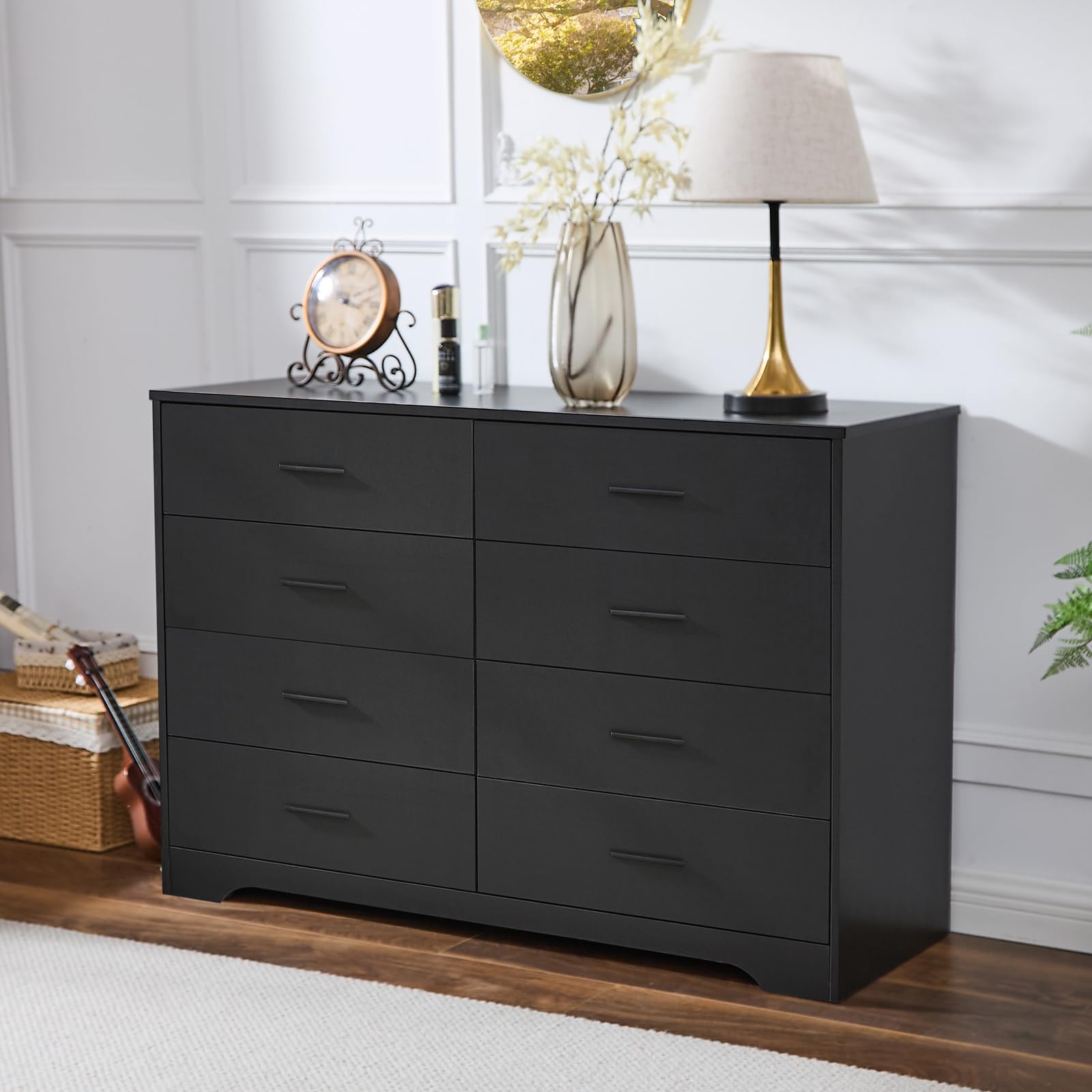Black Dresser for Bedroom Wooden, 8 Drawer Dressers