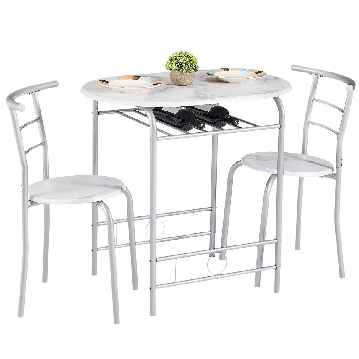 3 Piece Small Round Dining Table Set for Kitchen Breakfast Nook