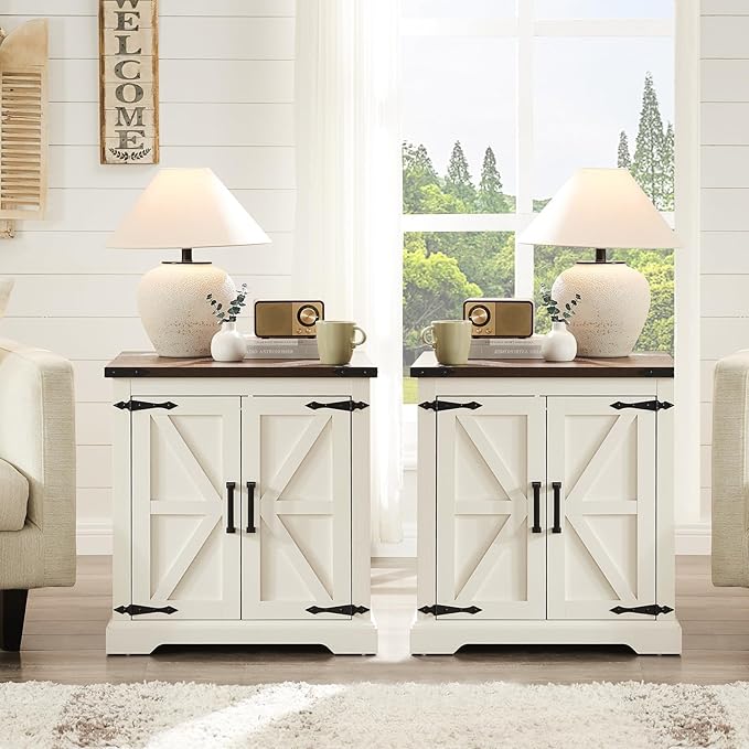 Farmhouse End Table with Charging Station,24" Large Sofa Side Table