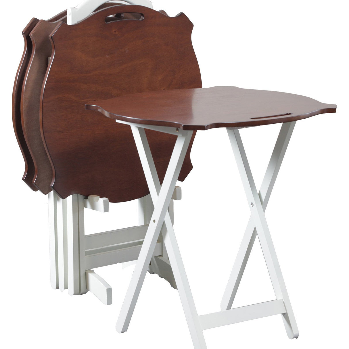 Furniture Laptop Folding Modern Tray Table, White with Hazelnut Top,, 23.1/2" x 15.3/4" x 26"