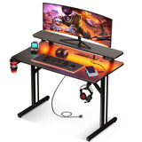 Small Gaming Desk with LED Lights & Power Outlets, 31 Inch Computer Desk Gaming Table