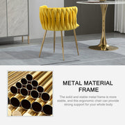 Nrizc Woven Dining Chairs Set of 2, Velvet Upholstered Dining Chairs with Gold Metal Legs, Modern Accent Chairs for Living Room, Dining Room, Kitchen (Yellow)