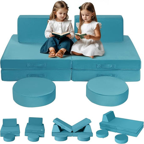 Kids Couch Sofa Modular Toddler Couch for Playroom, 8-Piece Fold Out Baby Couch Play Set