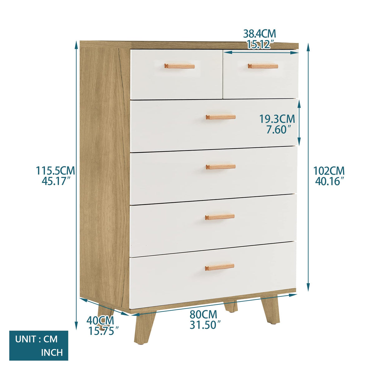 Miscoos Tall Modern 6 Wood, Spacious Chest of Drawers, Elegant White Dresser for Bedroom or Nursery Storage