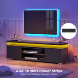 TV Stand with Power Outlet & LED Lights, Modern Entertainment Center