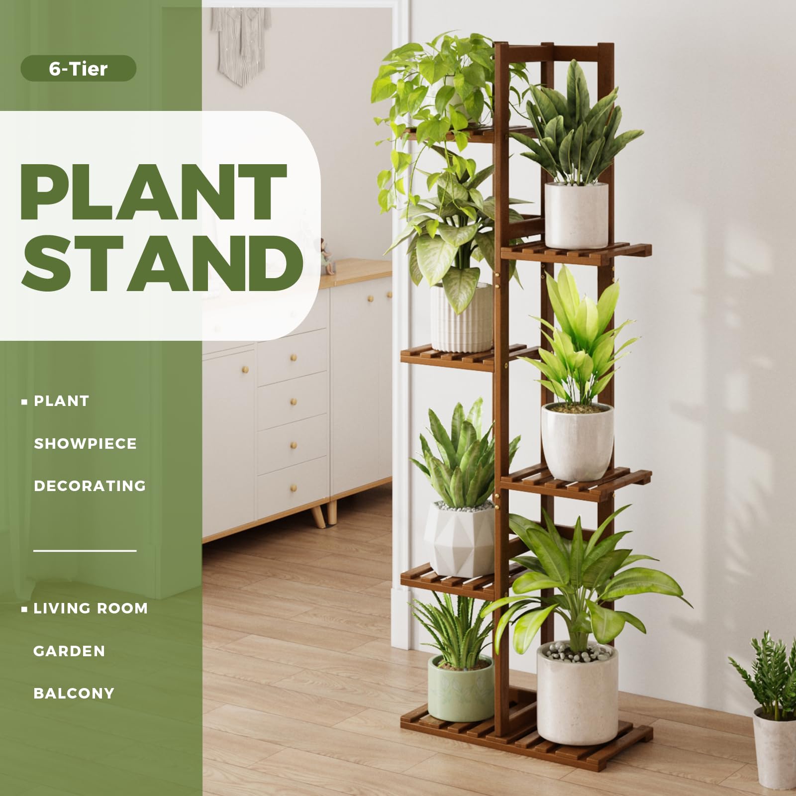 Bamworld 6-Tier Bamboo Plant Stand – Indoor & Outdoor Corner Shelf