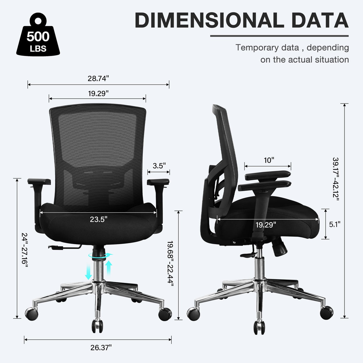 Big and Tall Office Chair 500lbs 3D Cushion Ergonomic Office Chair with 4D Armrests