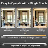 26x38 LED Bathroom Mirror - Dimmable Front & Backlit Vanity Mirror