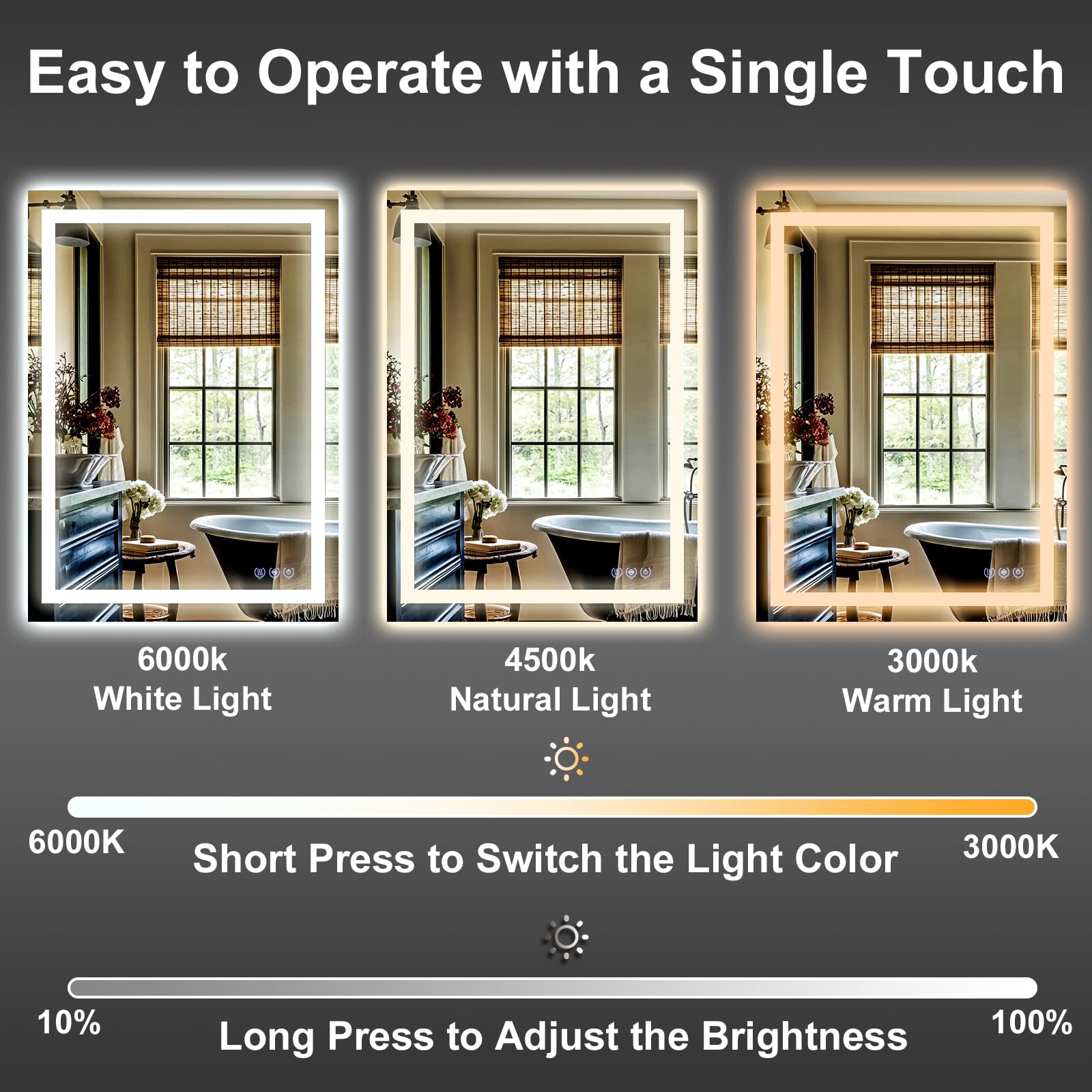 26x38 LED Bathroom Mirror - Dimmable Front & Backlit Vanity Mirror