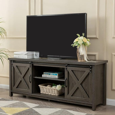 Modern Farmhouse TV Stand with Sliding Barn Doors