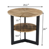 Round Large End Table with 2 tire Storage Shelf, 25.2” Solid Wood Sofa Side Table