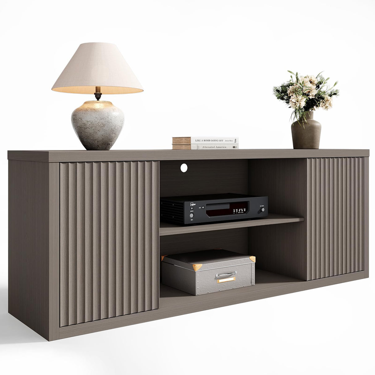 Modern TV Stand for TVs Up to 65 Inch, Fluted Entertainment Center with Storage Cabinet