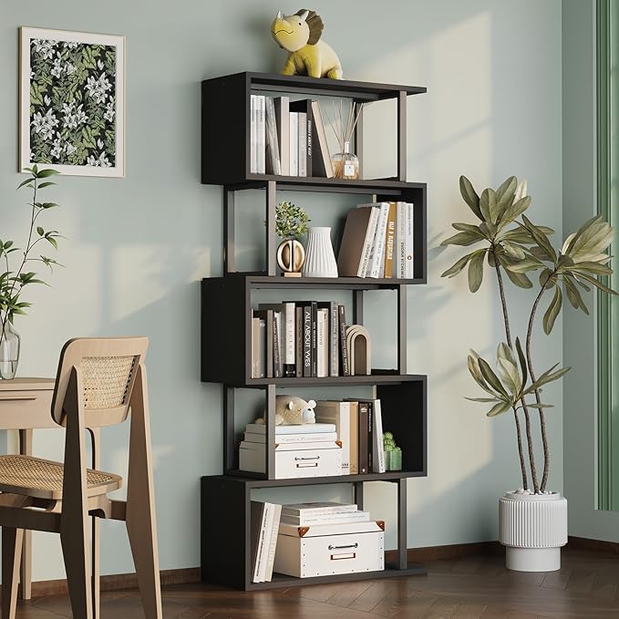 5-Tier 70.4" Tall Bookshelf, S-Shaped Modern Bookcase with Storage Space