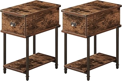 Nightstand Set of 2, Modern Square End Side Table, Night Stands with Drawer and Storage