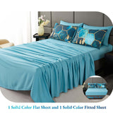 Turquoise Gold Hexagon Queen Comforter Set, 7Pcs Honeycomb Bed