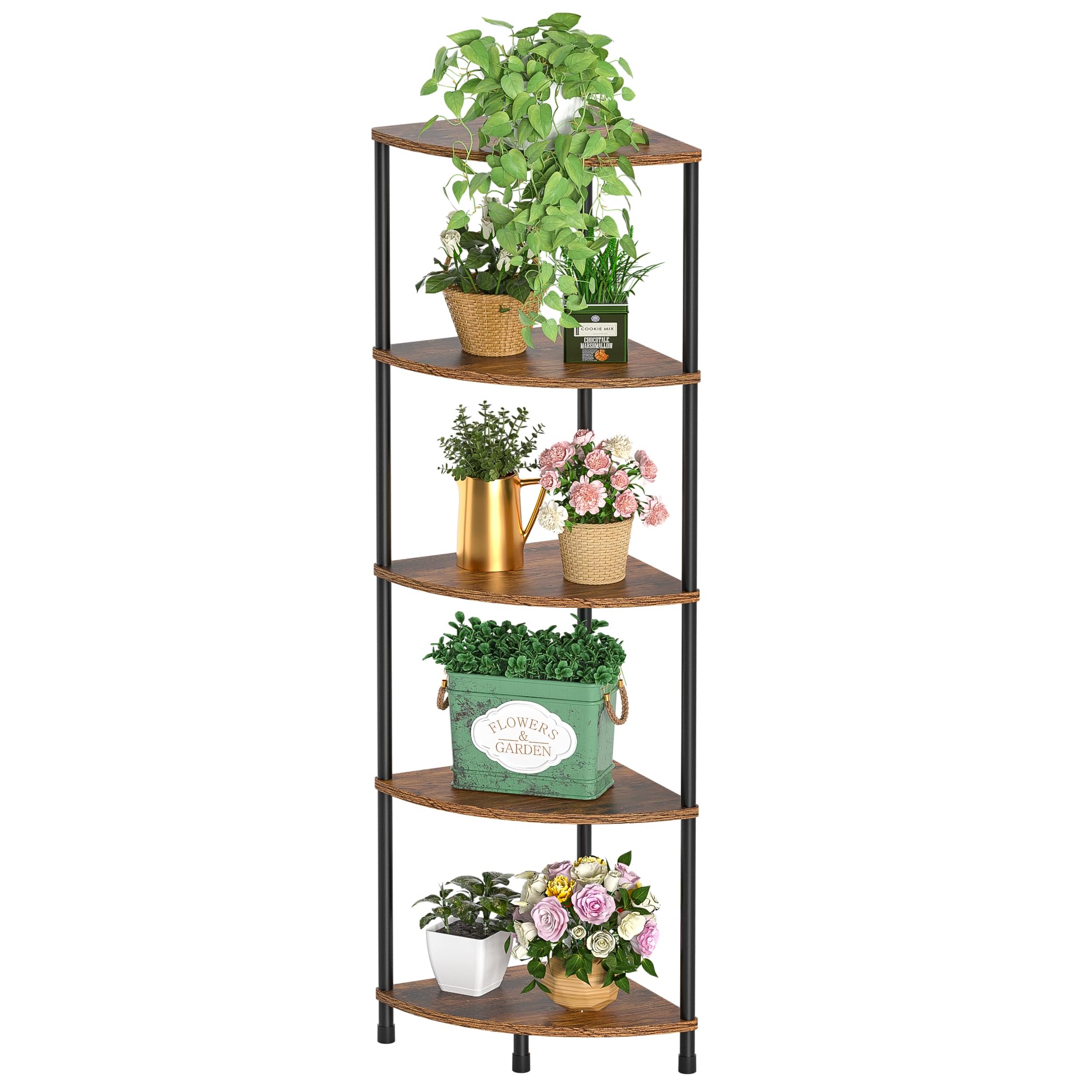 Corner Plant Stand Shelf, 5 Tier Tall Shelf Plant Stand for Indoor Plants, Rustic Brown
