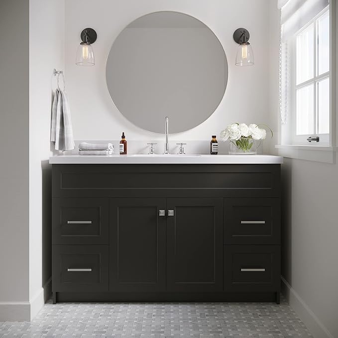 Hamlet 55" White Bathroom Vanity with Sink, 1.5" Edge Pure White