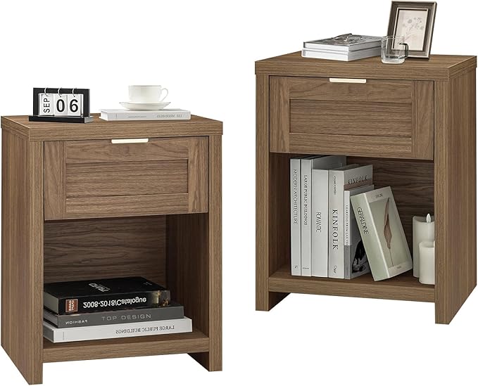 Night Stand Set 2, Boho End Table with Drawer