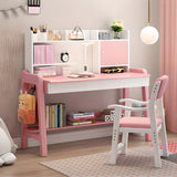 Chair Set Adjustable Height, All Solid Wooden Bedroom Furniture, Pink Table Chair Set with Shelves, Drawer, School Student's Table Office Computer Workstation (Pink)