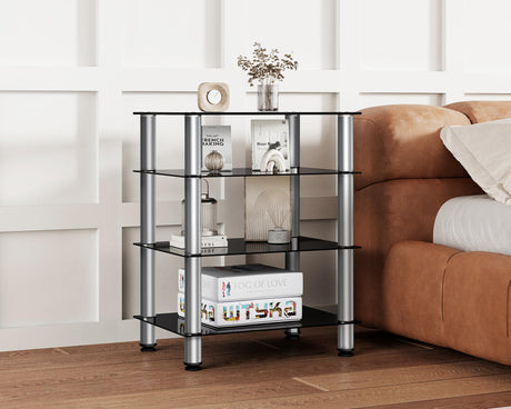 4-Tier Media Stand Audio/Video Component Cabinet with Glass Shelf